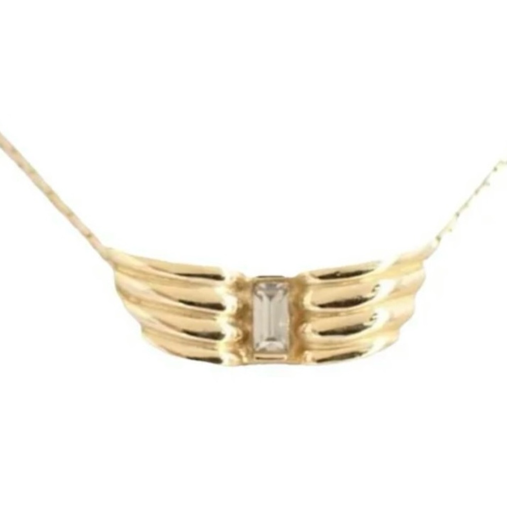Givenchy Gold Tone Wing Motif Necklace with Clear Stone